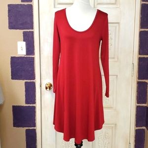Simple soft long sleeve red dress